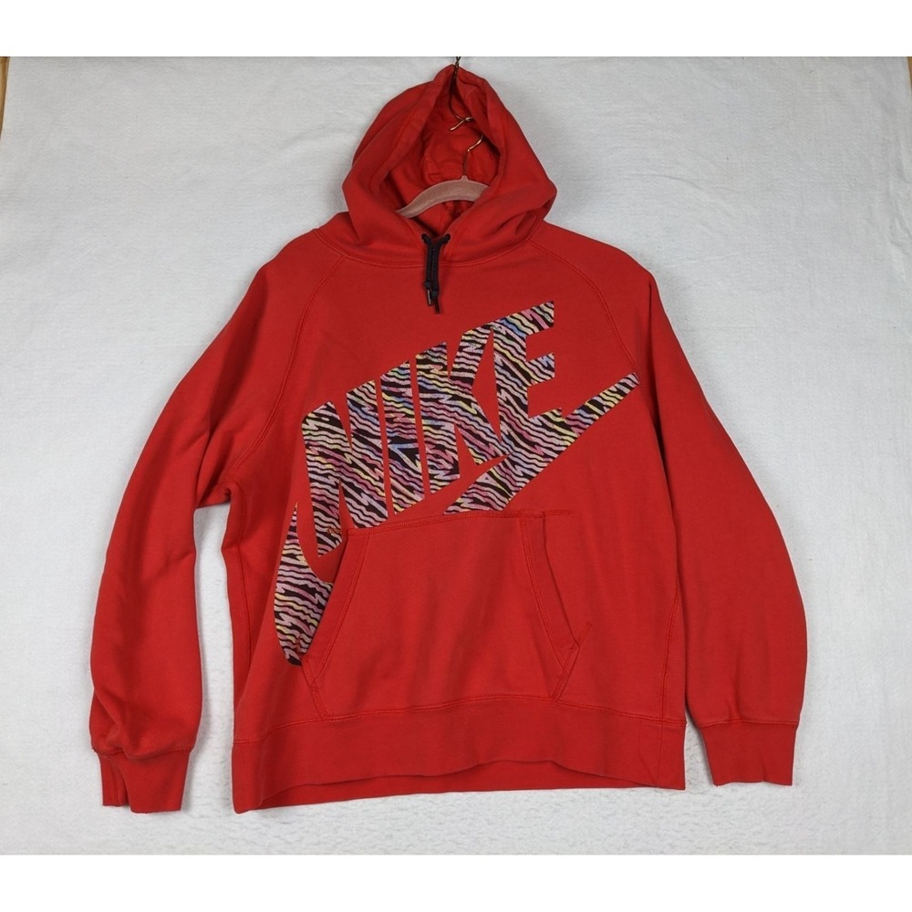Nike Red Hoodie Jacket Size Large With Multicolor Zebra Print Logo